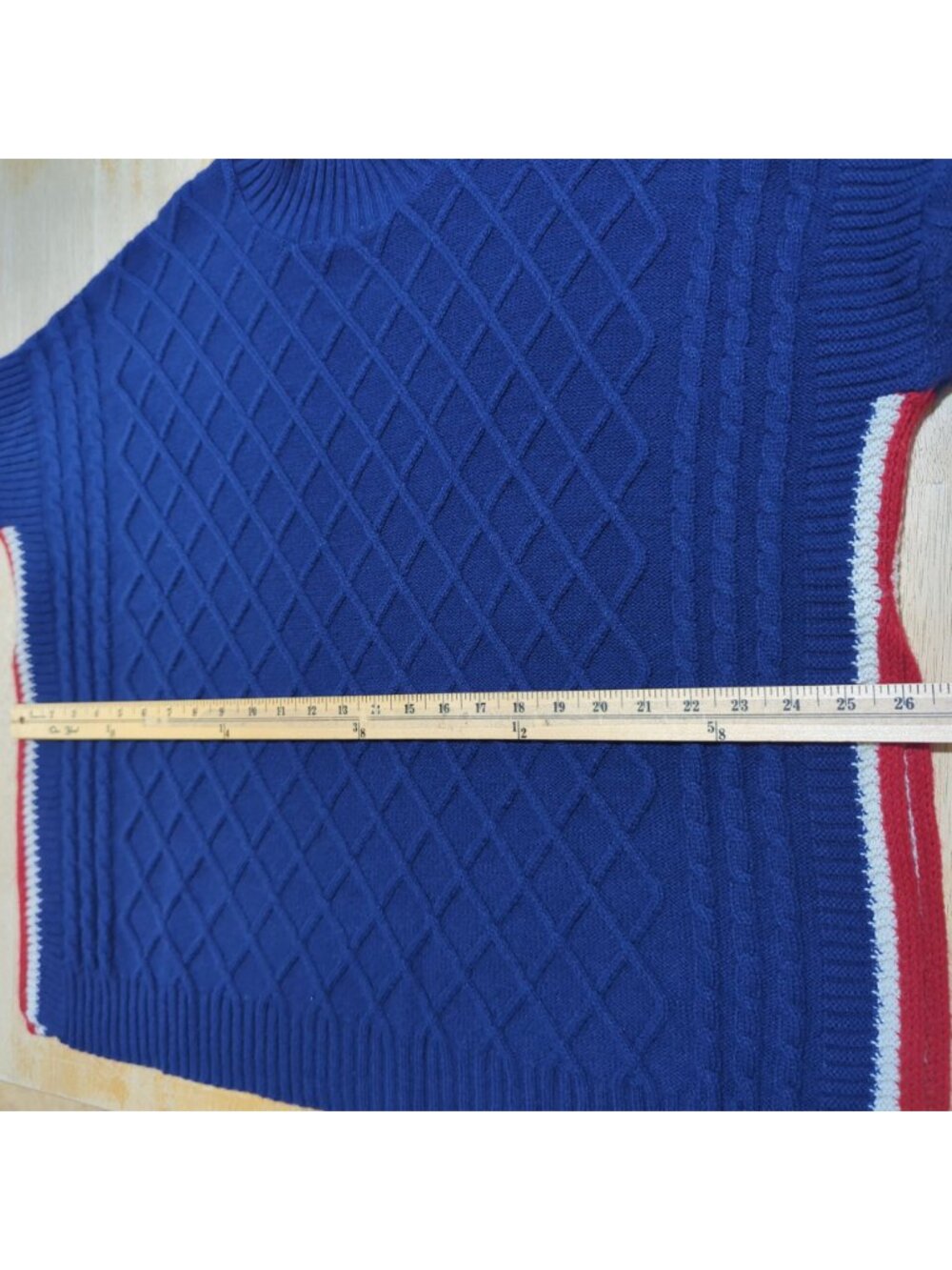 Mersea Sailor Sweater Womens OS Navy Blue Red White Lattice Knit Relaxed Pullove - Picture 9 of 15